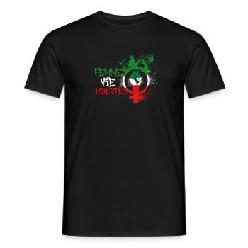 femme vie lieberté,iran,liberté,femmes, papillon - T-shirt homme - noir - Devant - AI Model Male 178 light (178cm)