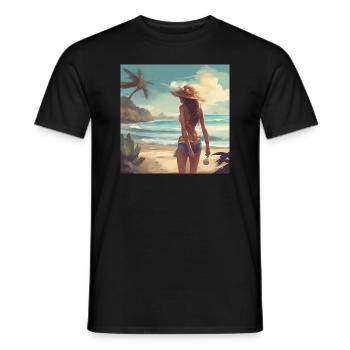 Femme sur la plage Vintage - T-shirt homme - noir - Devant - AI Model Male 178 light (178cm)