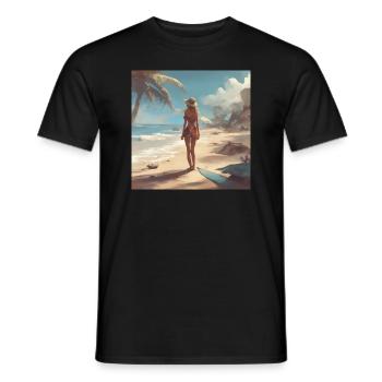 Frau am Strand Vintage - Männer T-Shirt - Schwarz - Vorne - AI Model Male 178 light (178cm)
