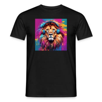 Lion with headphones - Men's T-Shirt - black - Front - AI Model Male 178 light (178cm)