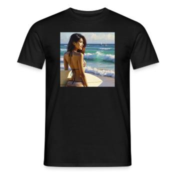 Surferin am Strand - Männer T-Shirt - Schwarz - Vorne - AI Model Male 178 light (178cm)