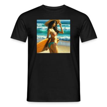 Surfeur sur la plage - T-shirt homme - noir - Devant - AI Model Male 178 light (178cm)
