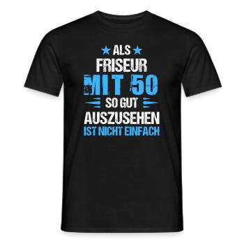 À 50 ans beau coiffeur - T-shirt homme - noir - Devant - AI Model Male 178 light (178cm)