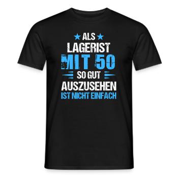 With 50 handsome warehouse clerk - Men's T-Shirt - black - Front - AI Model Male 178 light (178cm)