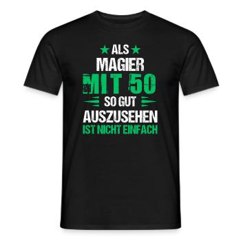 At 50 good looking magician - Men's T-Shirt - black - Front - AI Model Male 178 light (178cm)