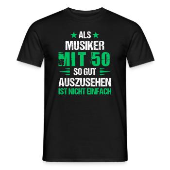 At 50, good-looking musician - Men's T-Shirt - black - Front - AI Model Male 178 light (178cm)
