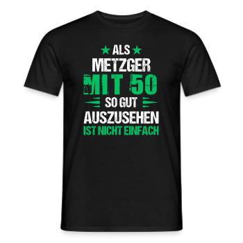 At 50, good-looking butcher - Men's T-Shirt - black - Front - AI Model Male 178 light (178cm)