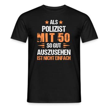 At 50 handsome cop - Men's T-Shirt - black - Front - AI Model Male 178 light (178cm)