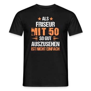 À 50 ans beau coiffeur - T-shirt homme - noir - Devant - AI Model Male 178 light (178cm)