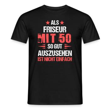 À 50 ans beau coiffeur - T-shirt homme - noir - Devant - AI Model Male 178 light (178cm)