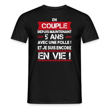 cadeau pour couple 5 ans | citation couple - T-shirt homme - noir - Devant - AI Model Male 178 light (178cm)