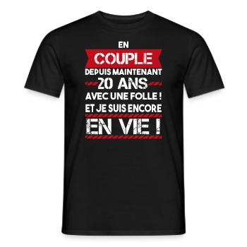 cadeau marrant pour couple 20 ans | phrase drôle - T-shirt homme - noir - Devant - AI Model Male 178 light (178cm)