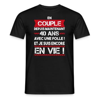 cadeau marrant pour couple 40 ans | phrase drôle - T-shirt homme - noir - Devant - AI Model Male 178 light (178cm)