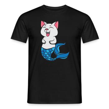 Sweet laughing mermaid cat - Men's T-Shirt - black - Front - AI Model Male 178 light (178cm)