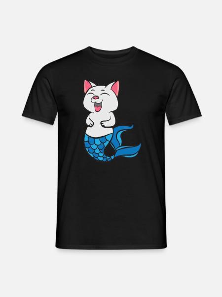 Sweet laughing mermaid cat - Men's T-Shirt - black