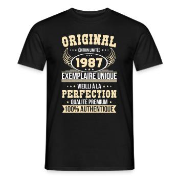 Anniversaire 35 ans - Original - 1987 - T-shirt homme - noir - Devant - AI Model Male 178 light (178cm)
