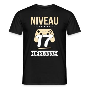 Anniversaire 17 ans - Niveau 17 débloqué - Gamer - T-shirt homme - noir - Devant - AI Model Male 178 light (178cm)