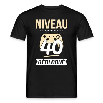 Anniversaire 40 ans - Niveau 40 débloqué - Gamer - T-shirt homme - noir - Devant - AI Model Male 178 light (178cm)