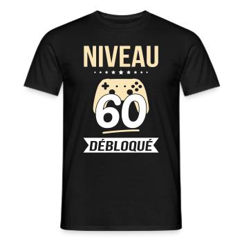 Anniversaire 60 ans - Niveau 60 débloqué - Gamer - T-shirt homme - noir - Devant - AI Model Male 178 light (178cm)