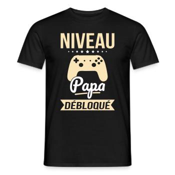 Fête des pères - Niveau Papa débloqué - Cadeau - T-shirt homme - noir - Devant - AI Model Male 178 light (178cm)