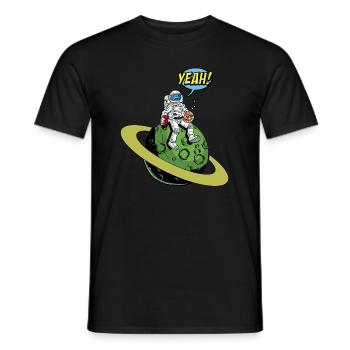 Astronaut auf Planet mit Raumanzug isst Popcorn - Männer T-Shirt - Schwarz - Vorne - AI Model Male 178 light (178cm)