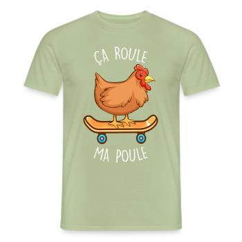 Poule Planche A Roulette ça Roule Ma Poule - T-shirt homme - vert sauge - Devant - AI Model Male 178 light (178cm)