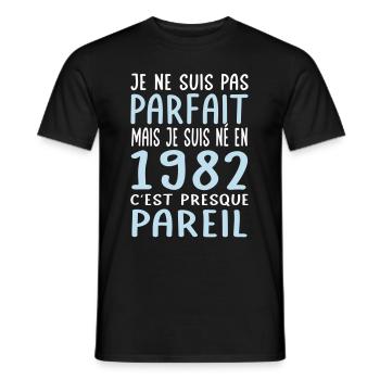 Anniversaire 40 ans - Pas parfait mais né en 1982 - T-shirt homme - noir - Devant - AI Model Male 178 light (178cm)