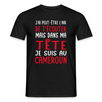 Dans ma tête je suis au Cameroun - Cadeau humour - T-shirt homme - noir - Devant - AI Model Male 178 light (178cm)