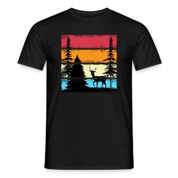 Wald shinrin yoku Waldmeditation retro Hirsch - Männer T-Shirt - Schwarz - Vorne - AI Model Male 178 light (178cm)