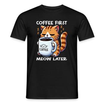 D’abord le café, puis le miaulement - T-shirt homme - noir - Devant - AI Model Male 178 light (178cm)