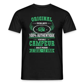 Authentique et véritable campeur - Original - T-shirt homme - noir - Devant - AI Model Male 178 light (178cm)