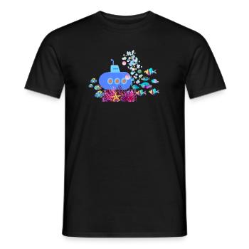 submarine,boat,submarine,sea,fish,crab,starfish - Men's T-Shirt - black - Front - AI Model Male 178 light (178cm)