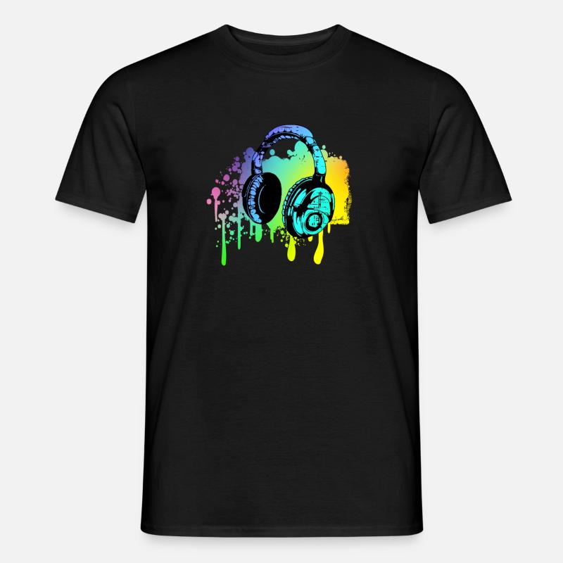 Bunter DJ Kopfhörer - Männer T-Shirt - Schwarz