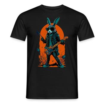Illustration eines Hasen der E-Gitarre spielt - Männer T-Shirt - Schwarz - Vorne - AI Model Male 178 light (178cm)