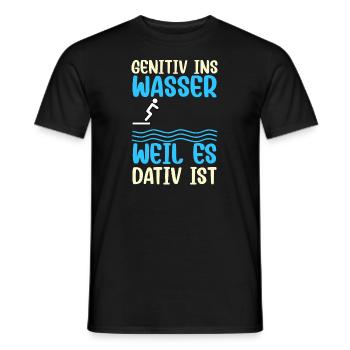 Génitif dans l’eau, parce que c’est de la grammaire dative - T-shirt homme - noir - Devant - AI Model Male 178 light (178cm)