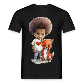 Children with wolf and heart motif - Men's T-Shirt - black - Front - AI Model Male 178 light (178cm)