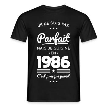 Born in 1986 – Not perfect but almost - Men's T-Shirt - black - Front - AI Model Male 178 light (178cm)