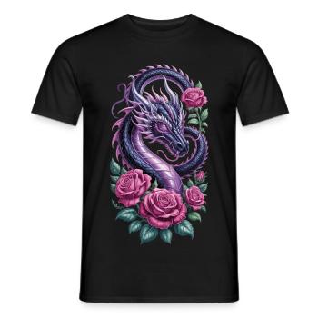 Drache Rosen Shirt Mystisch Fantasy - Männer T-Shirt - Schwarz - Vorne - AI Model Male 178 light (178cm)