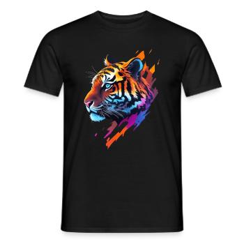 tiger, kopf, zeichnung, neon, farben - Männer T-Shirt - Schwarz - Vorne - AI Model Male 178 light (178cm)