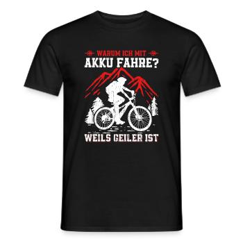 Warum ich mit Akku fahre? Radsport Rennrad MTB - Männer T-Shirt - Schwarz - Vorne - AI Model Male 178 light (178cm)