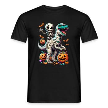 Funny Skeleton Riding Mummy Dinosaur Pumpkin Candy - Men's T-Shirt - black - Front - AI Model Male 178 light (178cm)