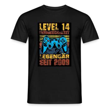 LEVEL 14, 14. Geburtstag, Legendär seit 2009 - Männer T-Shirt - Schwarz - Vorne - AI Model Male 178 light (178cm)