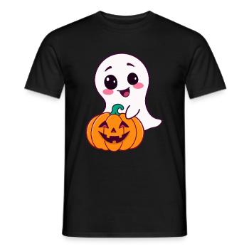 Cute Ghost Design with Pumpkin - Men's T-Shirt - black - Front - AI Model Male 178 light (178cm)