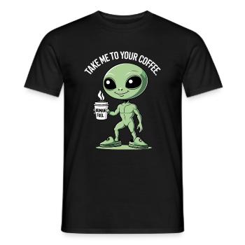 Außerirdischer mit Kaffeebecher - Männer T-Shirt - Schwarz - Vorne - AI Model Male 178 light (178cm)