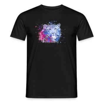 léopard, chat, chat sauvage, graffiti, peinture, bleu - T-shirt homme - noir - Devant - AI Model Male 178 light (178cm)