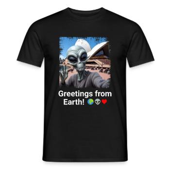 Aliens Down Under - Opera House Encounter - Men's T-Shirt - black - Front - AI Model Male 178 light (178cm)