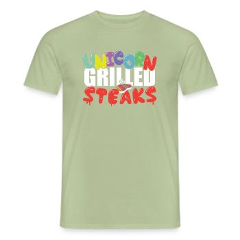Einhorn Grillparty T-Shirt für Mann und Frau - Männer T-Shirt - Sage - Vorne - AI Model Male 178 light (178cm)