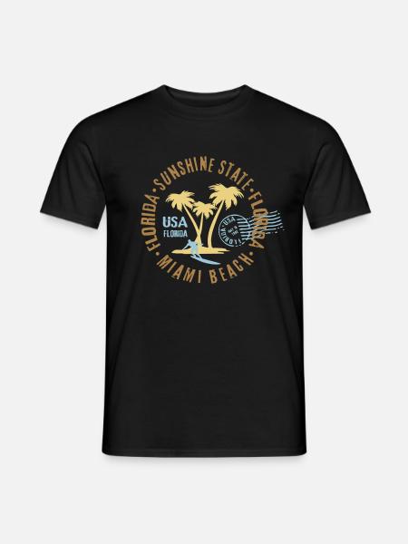 Miami Beach Florida Palmen Surfen Surfer Stempel - Männer T-Shirt - Schwarz