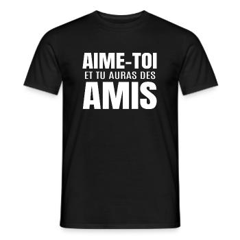 AIME-TOI ET TU AURAS DES AMIS - T-shirt homme - noir - Devant - AI Model Male 178 light (178cm)