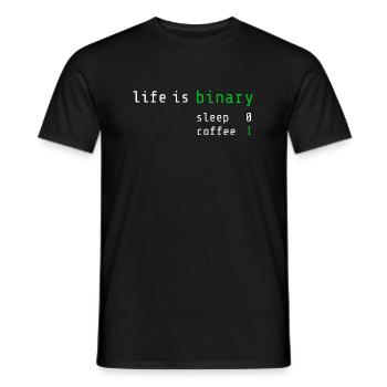Binary Life: Kein Schlaf, nur Kaffee - Männer T-Shirt - Schwarz - Vorne - AI Model Male 178 light (178cm)